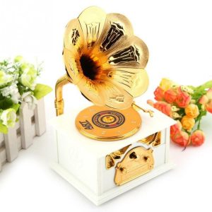 Music Boxes | Music Box Retro Phonograph Shape Music Box Gift Classic Gold Trumpet Horn Crafts Music Boxes brown