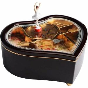 Music Boxes | Musical Jewellery Box, Heart-Shaped Music Case With Dancing Ballerina Jewel Storage For Girls Music Boxes black