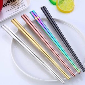 Curtain Decorative Accessories | 1 Pair Reusable Rainbow Portable Stainless Steel Dining Chopsticks Kitchen Tool Curtain Decorative Accessories black