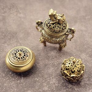 Incense & Incense Burners | Brass Pocket Lotus Jiuding Incense Burner Hollow Incense Mini Incense Burner Incense & Incense Burners Incense & Incense Burners