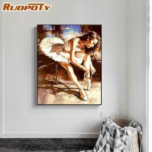 Curtain Decorative Accessories | Ruopoty Diy Frame Ballet Dancer Oil Painting By Numbers For Adults Handmade Home Wall Decor Figure Acrylic Paint On Canvas Wall Art Curtain Decorative Accessories as the picture