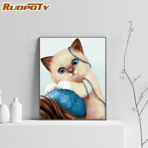 Curtain Decorative Accessories | Ruopoty Diy Frame Cat Animals Diy Paintings By Numbers Kits Hand Painted Oil Painting Modern Wall Art Canvas For Home Decor 40X50Cm Curtain Decorative Accessories as the picture