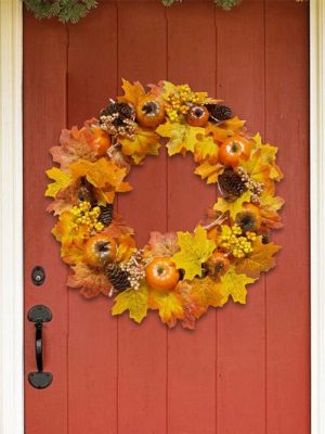 Flags, Banners & Accessories | 45Cm Artificial Flowers Wreath, Fall Wreath Decor With Maple Leaves Pumpkin Pinecone Acorn Fall Autumn Wreath Front Door Thanksgiving Home Decor Flags, Banners & Accessories Flags, Banners & Accessories