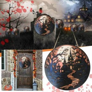 Flags, Banners & Accessories | Spooky Haunted House Bat Pumpkin Tree Indoor Outdoor Front Door Wall Hanging Decoration Welcome Flags, Banners & Accessories black