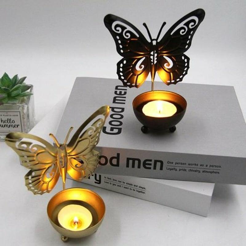 Candles & Holders | Candle Holder Hollow Decorative Tealight Design Stable Base Romantic Holder Cup Candlestick Metal Butterfly Wrought Iron Candle Candles & Holders black