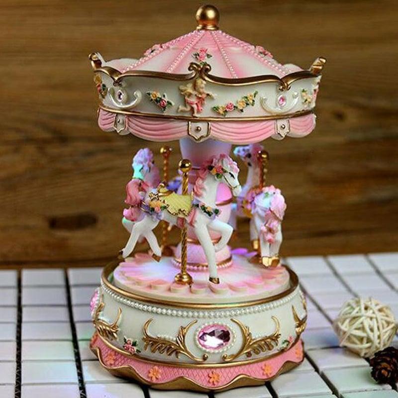 Music Boxes | Romantic Craft Birthday Valentine’s Day Swivel Wedding Resin Luxury Carousel Music Box Led Light Toys Home Clockwork Music Boxes blue