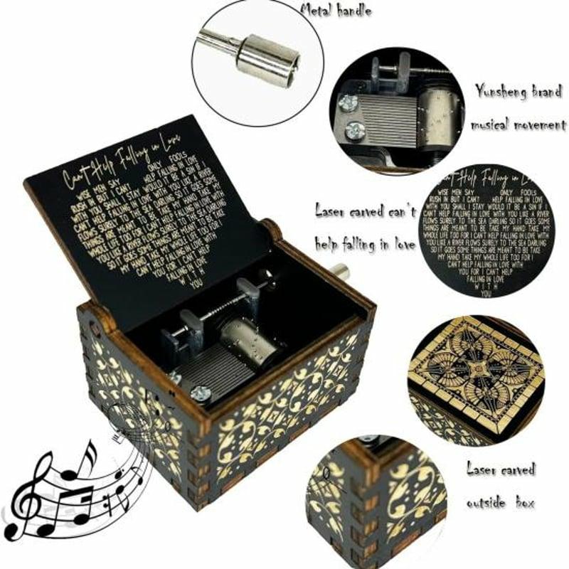 Music Boxes | Wooden Music Box Manual Handle Soothing Melody Engraved Words Mini Mechanical Musical Box Girlfriend Boyfriend Wife Husband Birthday Wedding Music Boxes Music Boxes