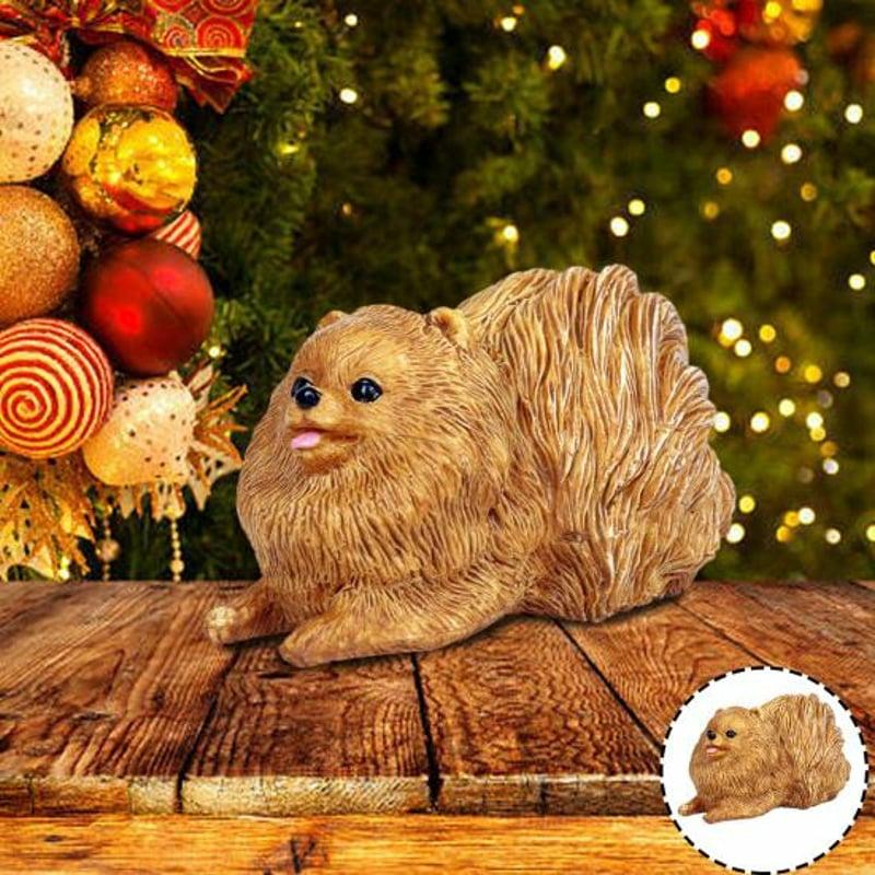 Figurines & Miniatures | Simulation Pomeranian Dog Model Vivid Look Animal Crafts Ornament Realistic Puppy Statue Miniature Figurine Solid Plastic Pet Dog Figure Toy Figurines & Miniatures brown